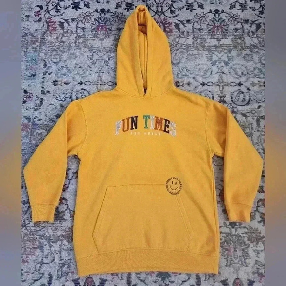 Forever 21 Men's Canary Yellow Pullover Hoody Sweatshirt Outerwear, sz SM - Picture 7 of 15